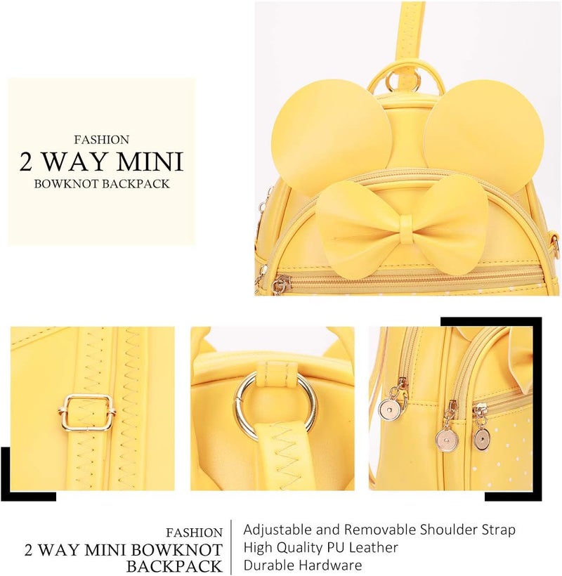 KL928 Girls Mini Backpack Bowknot Polka Dot Cute Small Daypacks Convertible Shoulder Bag Purse for Women - Image 2